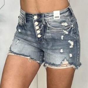 NWT 1XL Judy Blue High Waist White Button Fly Distressed Shorts